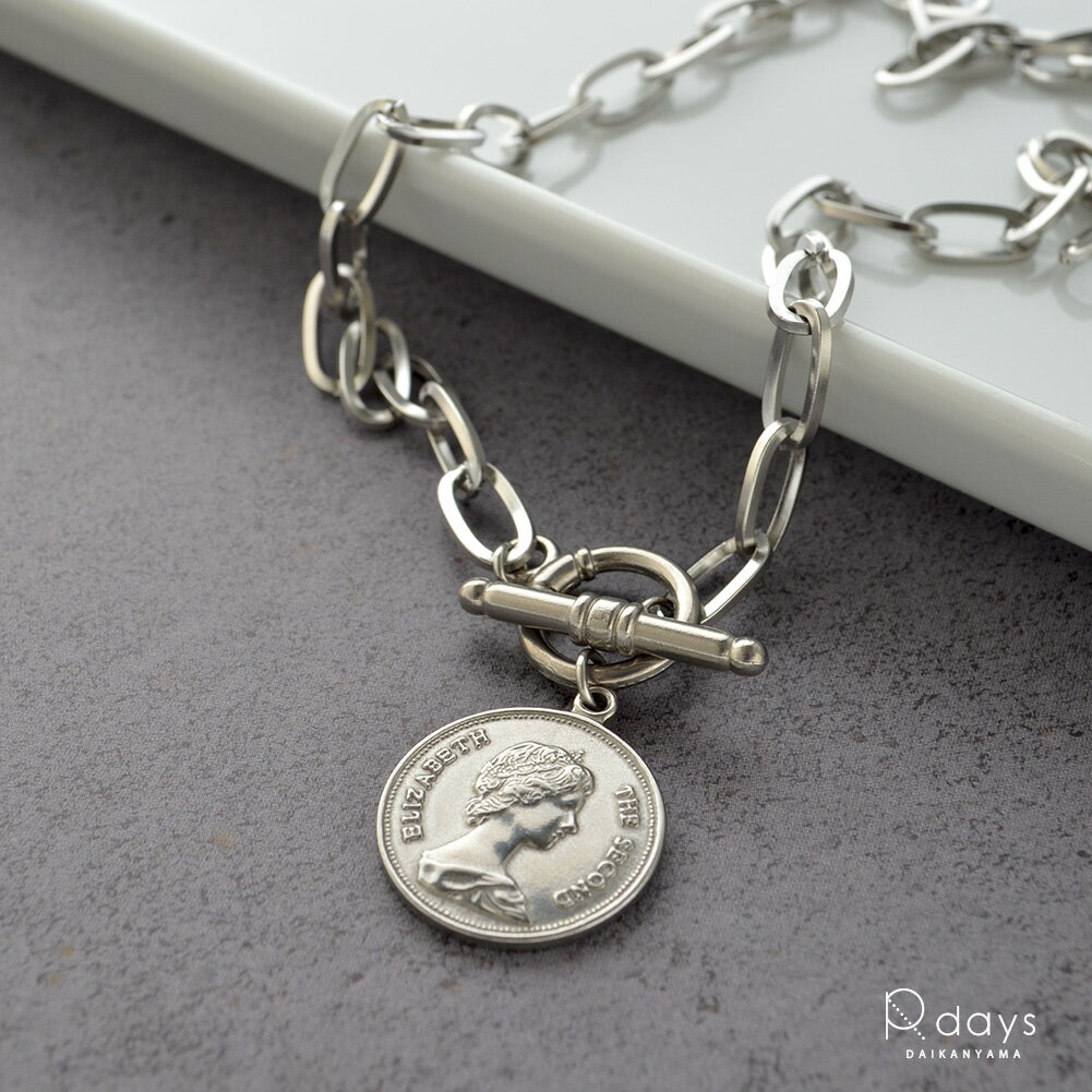 ステンレス オーバル チェーン & コイン ネックレス R-days ボリューム エリザベス マンテル S M L 水洗い 低アレルギー アレルギー 汗 アクセ...