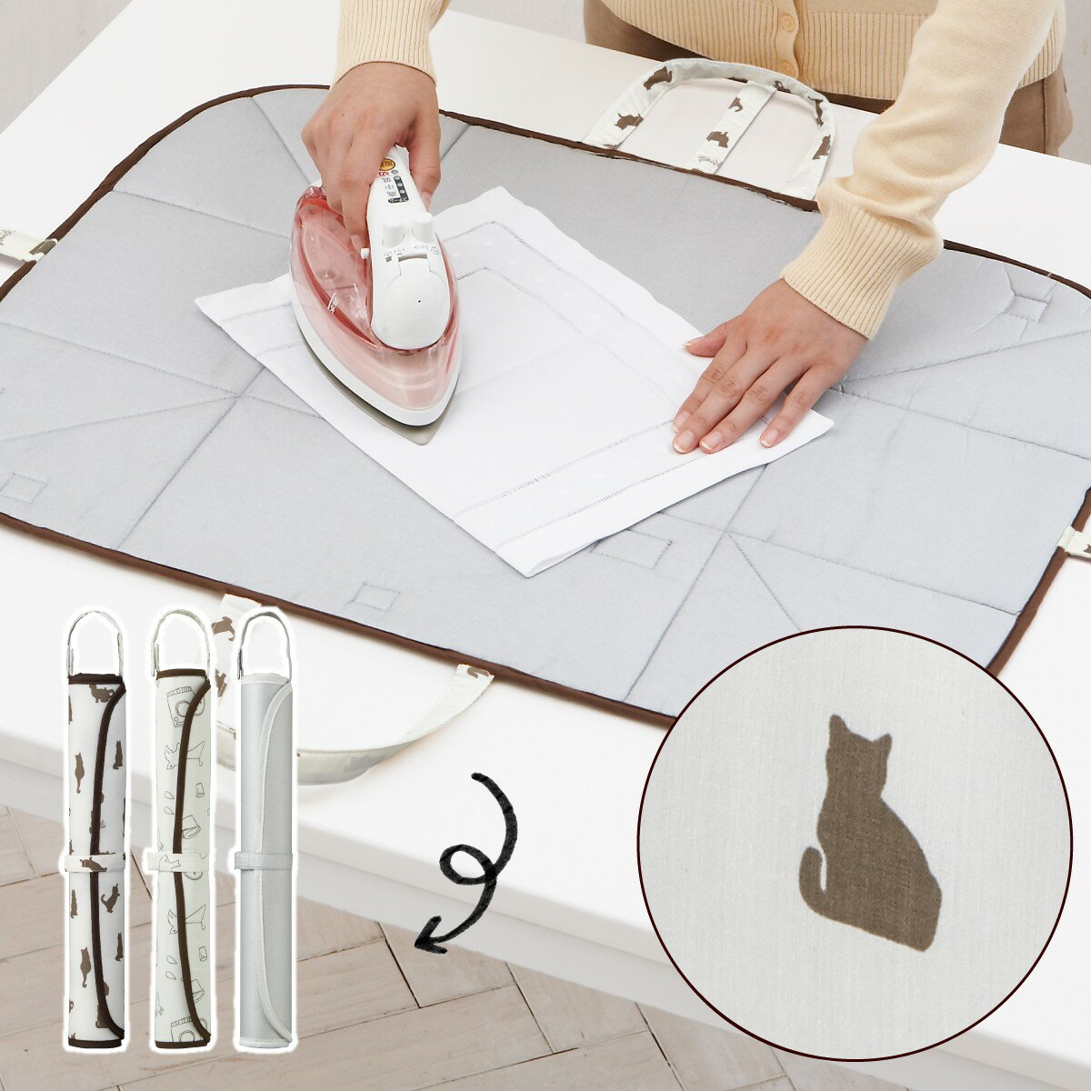 アイロンマット 折りたたみ 卓上 フック付き アイロン マット 猫 山崎実業 アイロン台 コンパクト 出張 旅行 携帯 持ち運び 使いやすい くるくるアイロンマ...