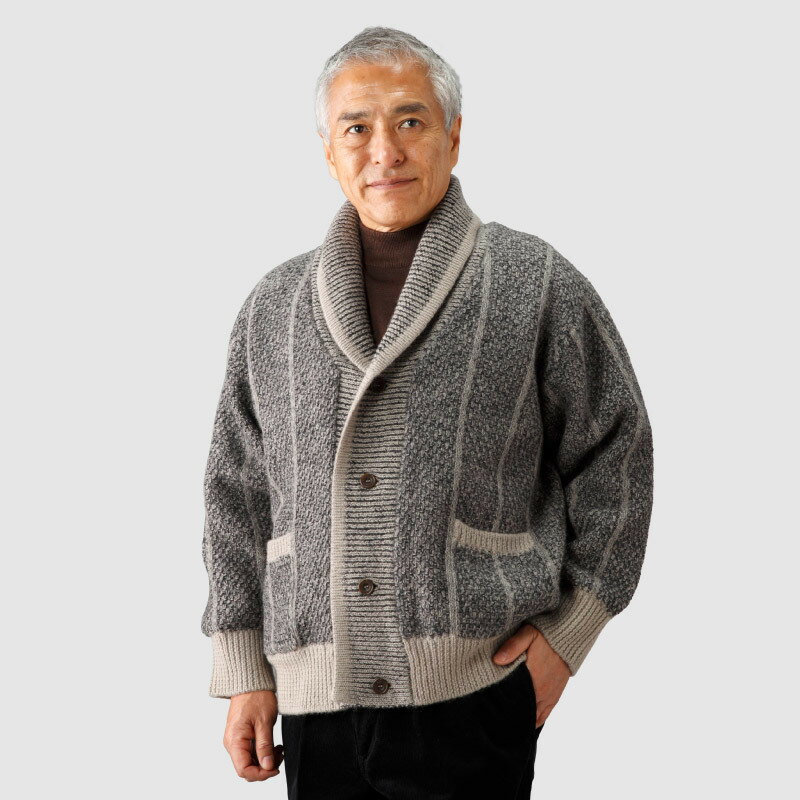 Pierucci/ピエルッチ ウール100％裏地付きヘチマ襟カーディガン