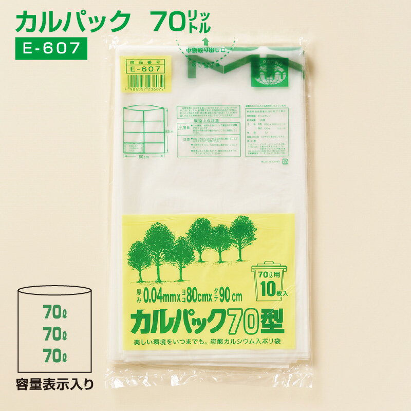 ポリ袋 70L カルパック 70リットル 10枚入×30冊(1c/s) E-607 半透明 炭酸カルシウム配合 800x900×0.04mm 中身が見えにくい ゴミ袋 (アルフォーインターナショナル メーカー直販）