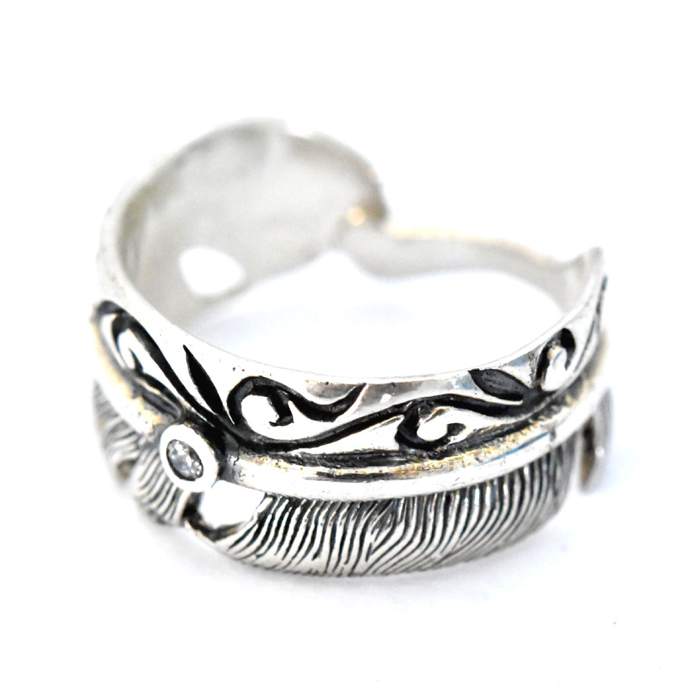 17号-23号/アラベスク模様フェザーの中央に煌めくジルコニア/アラベスクフェザーCZリング