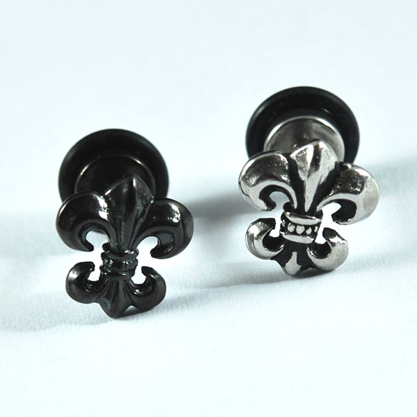 16G/ボディピアス/ストレートバーベル/ユリ（リリー）の紋章BlackorSilverボディピアス