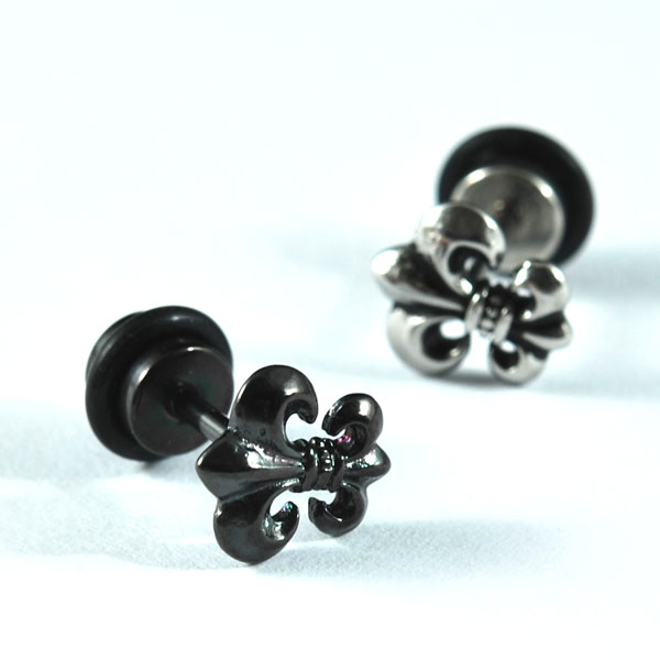 16G/ボディピアス/ストレートバーベル/ユリ（リリー）の紋章BlackorSilverボディピアス