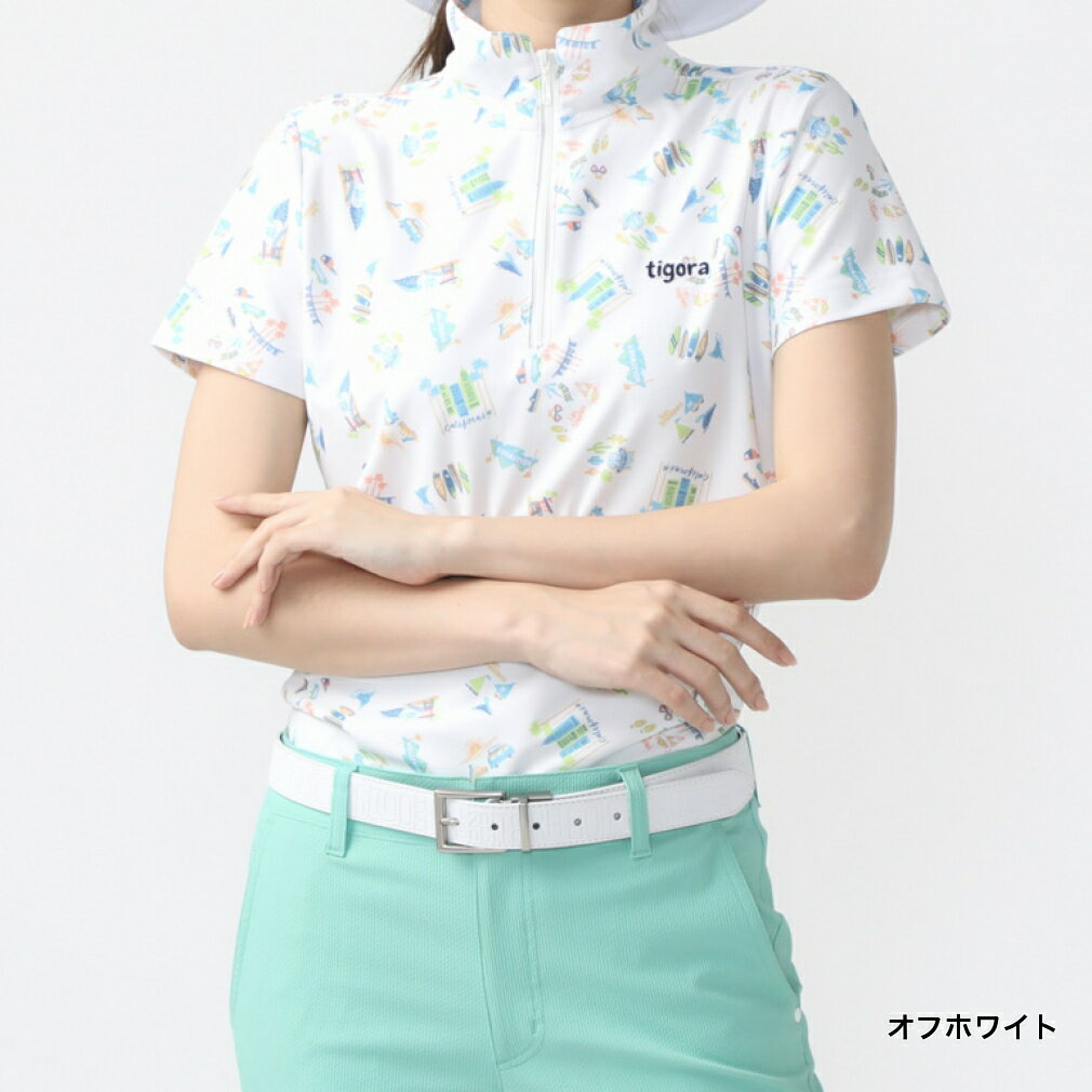 ティゴラ レディース ゴルフウェア 半袖シャツ 秋 冬 遮熱カリフォルニア柄半袖ジップシャツ (TR-1H2064Z) TIGORA