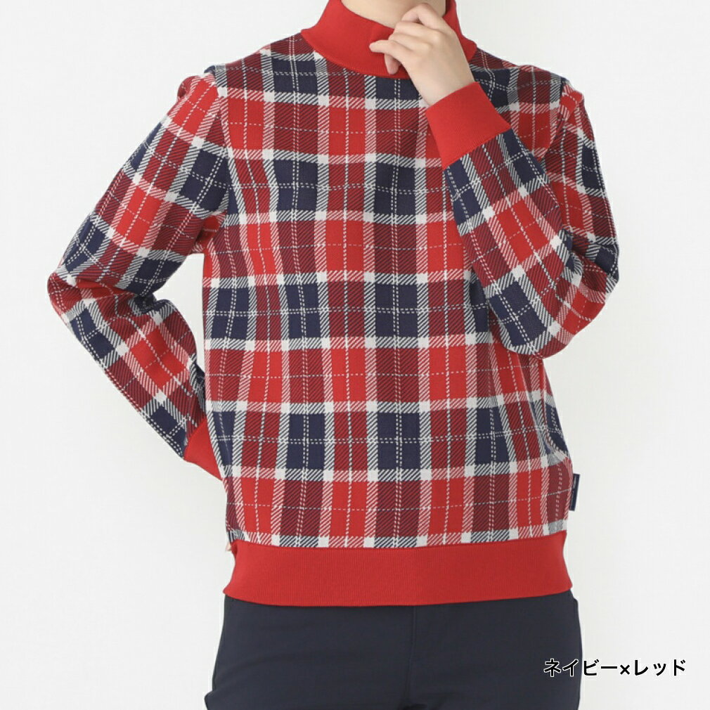 ティゴラ レディース ゴルフウェア 長袖セーター 秋 冬 チェック柄モックネック セーター チェック柄 UV マシンウォッシャブル (TR-1S2624H) TIGORA