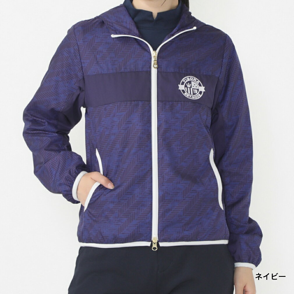 ティゴラ レディース ゴルフウェア 長袖ウインドブレーカー 秋 冬 千鳥柄プリントウインドジャケット 撥水 UVカット フルジップブルゾン (TR-1W2614F) TIGORA