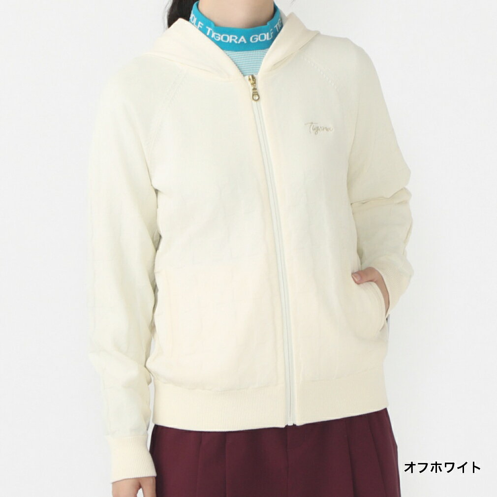 ティゴラ レディース ゴルフウェア 長袖セーター 秋 冬 パネル編み ニット パーカー UV マシンウォッシャブル フルジップ (TR-1S2604F) TIGORA