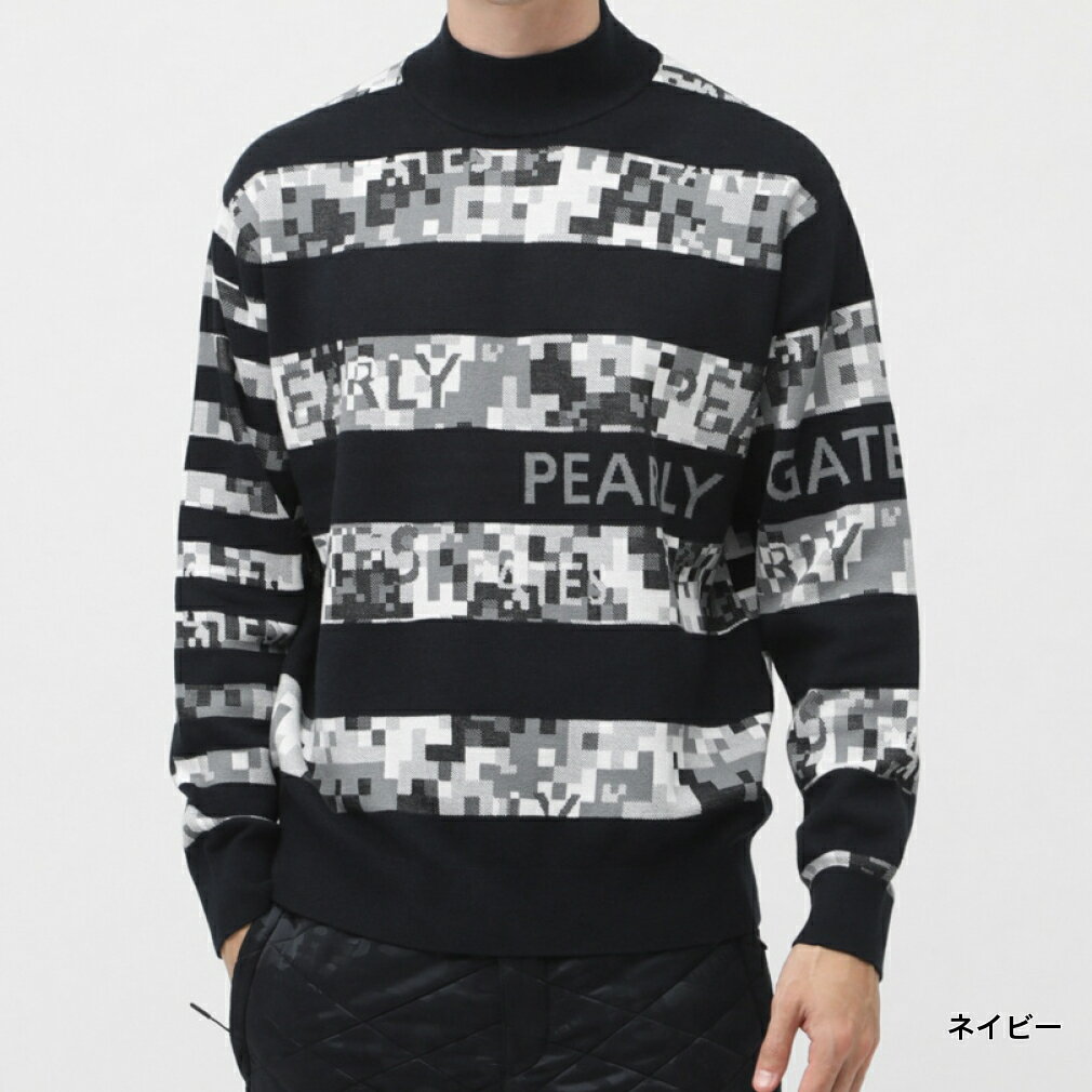 パーリーゲイツ ゴルフウェア 長袖セーター 秋 冬 カシミヤタッチコットン ピクセルカモボーダーJQ (0535174003) メンズ PEARLY GATES