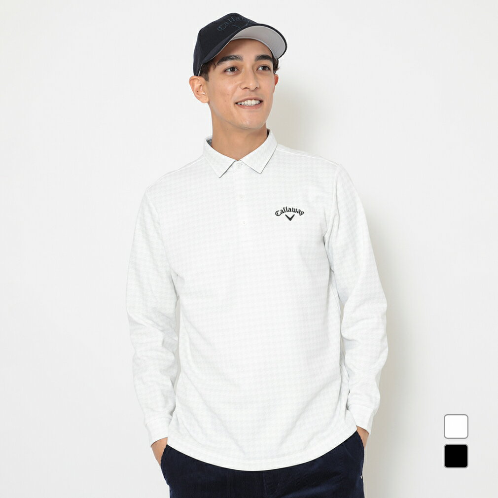 キャロウェイ ゴルフウェア 半袖シャツ 秋 冬 千鳥プリント裏起毛長袖シャツ (C25233115) メンズ Callaway