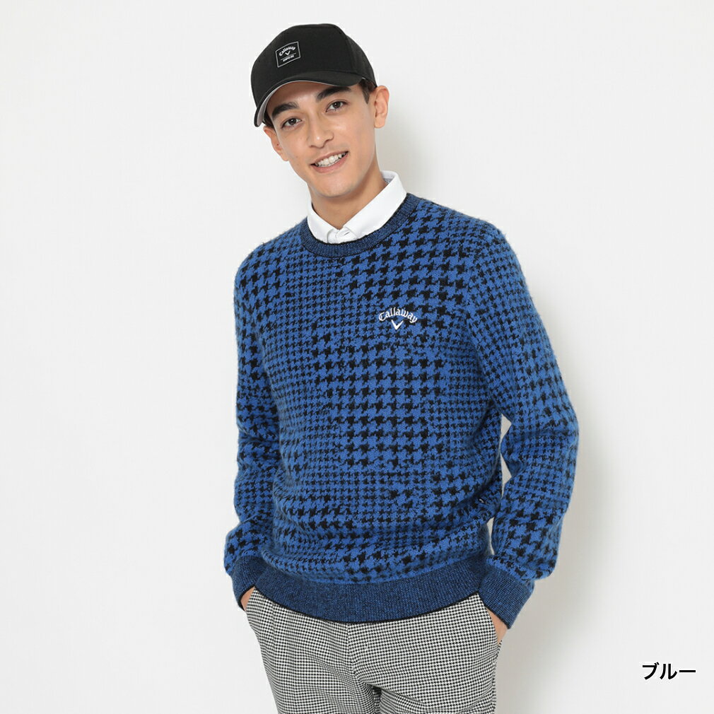 キャロウェイ ゴルフウェア 長袖セーター 秋 冬 千鳥ジャカードクルーネックニット (C25218106) メンズ Callaway