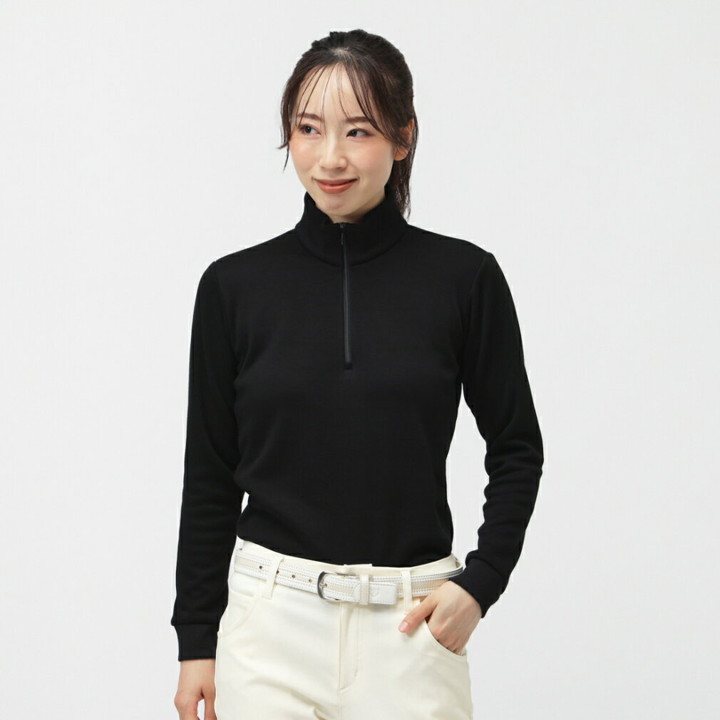 ティゴラ レディース ゴルフウェア 長袖シャツ 秋 冬 ＋5℃アイヒートハーフジップシャツ無地 (TR-1L2525Z-HBK) TIGORA