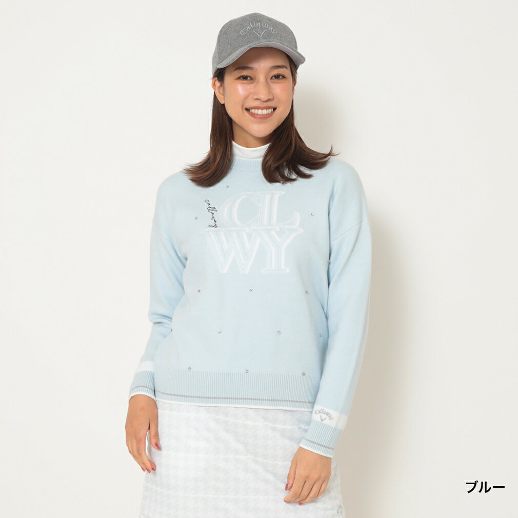 キャロウェイ レディース ゴルフウェア 長袖セーター 秋 冬 クルーネック長袖ラインストーン付きニット (C25218201) レディース Callaway