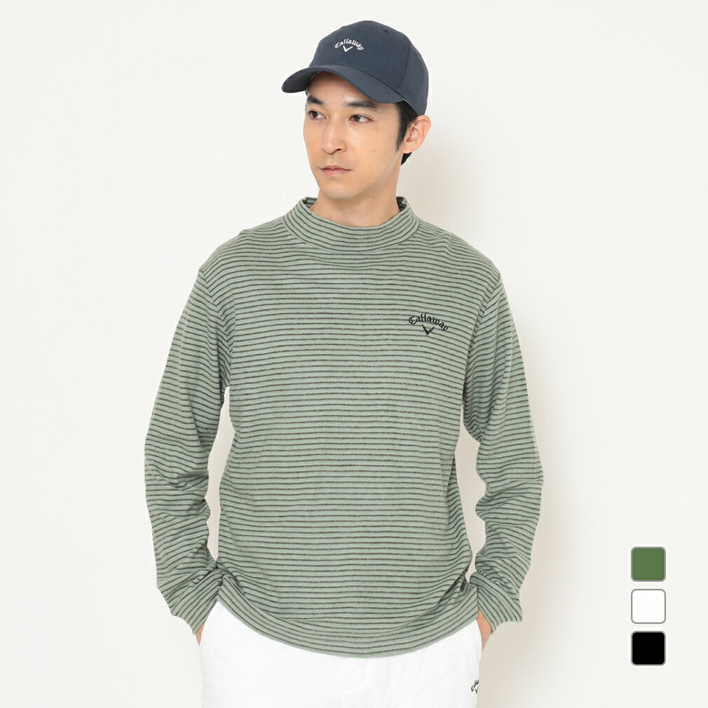 キャロウェイ ゴルフウェア 長袖シャツ 秋 冬 ボーダー裏起毛スムースモックネックシャツ (C25233112) メンズ Callaway