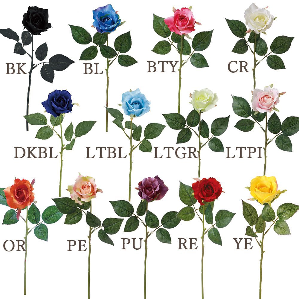 造花 即日出荷 ニューエリザローズ バラ 薔薇 一輪 赤 黒 青 ピンク 白 黄色 レッド ホワイト