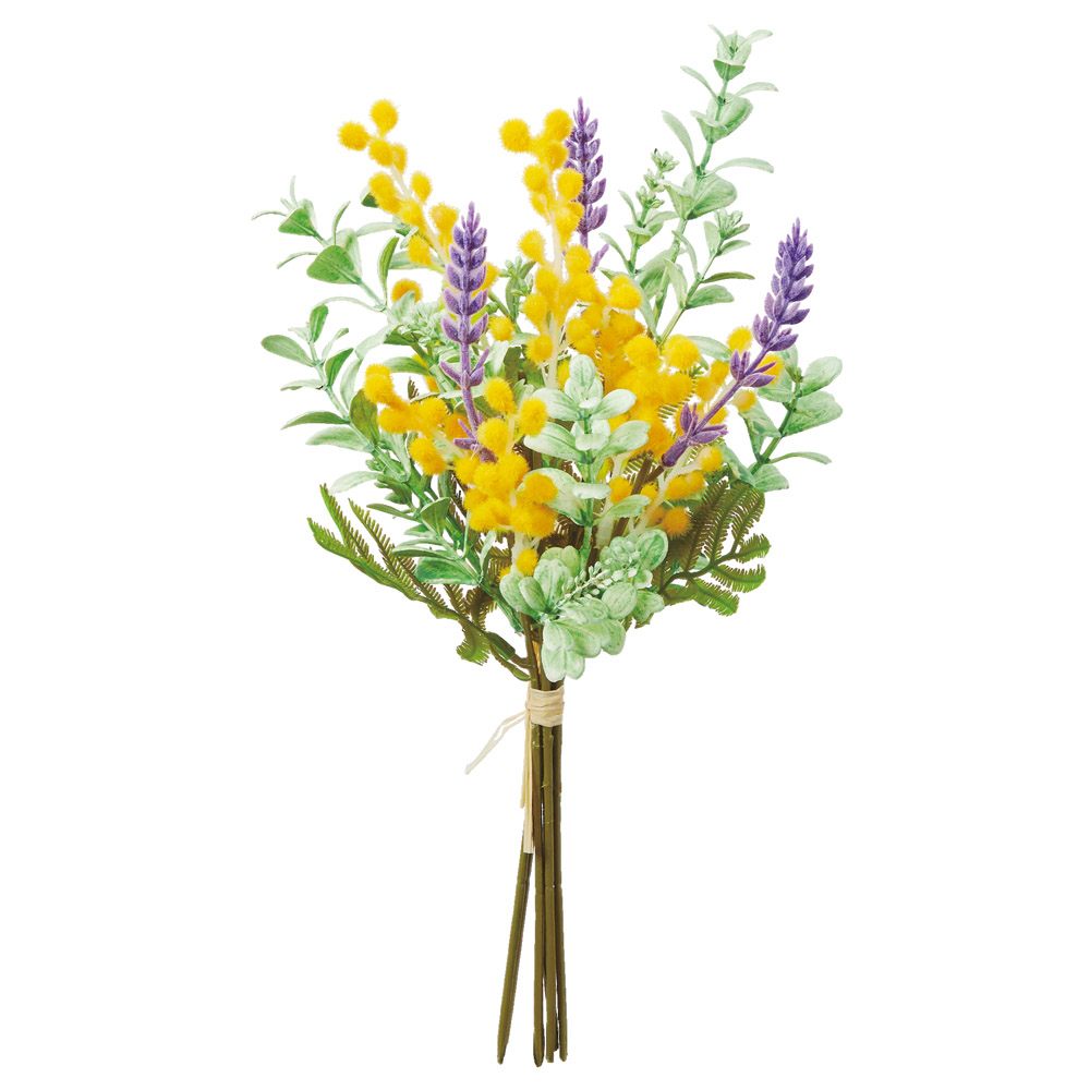 【ポイント5倍中 2/11 09:59迄】 造花 花束 とりよせ品 ミックスフラワーバンチ イエロー 黄色 パープル グリーン 花束 ブーケ ミモザ ラベンダー ユーカリ 花冠 髪飾り インテリア インテリアフラワー フェイクフラワー 花材 素材 アスカ ASCA アスカ商会