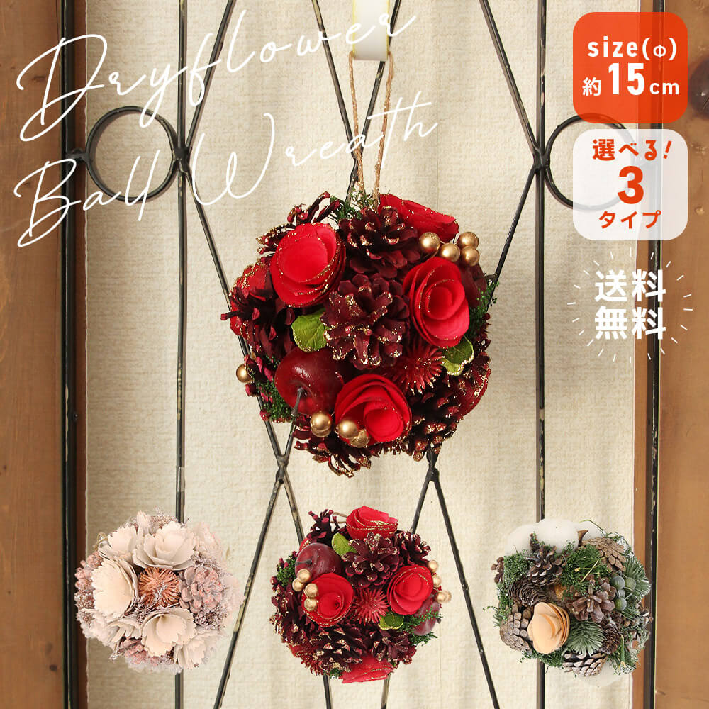 《 クリスマス リース 》★即日出荷★ 送料無料 ドライフラワーや木の実のボールリースハンギング インテリア 壁掛け 吊るし飾り 玄関 ツリー ディスプレイ ナチュラルインテリア 置物 クリスマス クリスマスインテリアのサムネイル