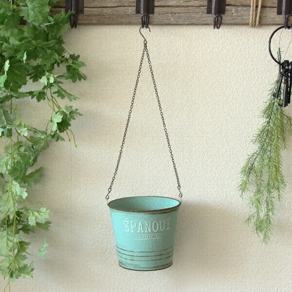 《 ブリキ ベース 》★即日出荷★友膳 エパヌイハング ハンギング ブリキ ブルーブリキ バケツ ポット 鉢 ガーデニング雑貨 アンティーク風 ハンギング 雑貨 インテリア雑貨 壁掛け プランター ベース 小物入れ 入れ物 容器 収納 ブルーのサムネイル