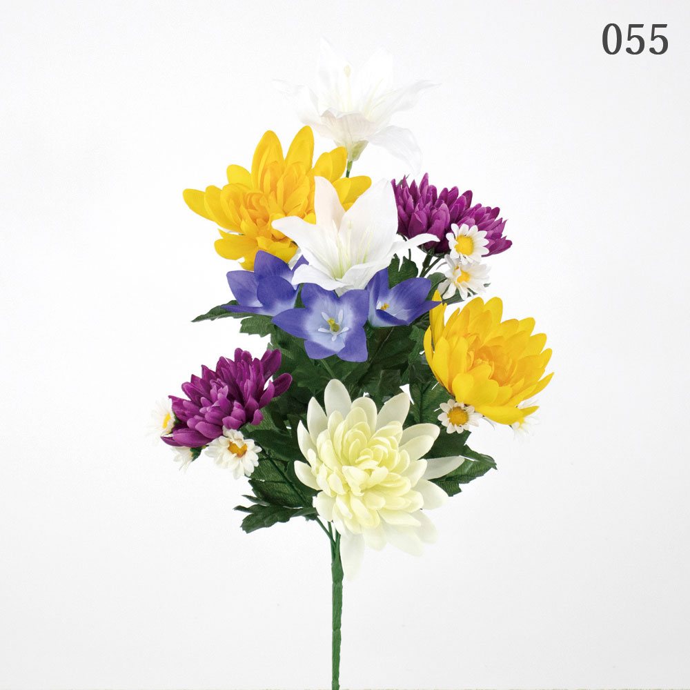 造花 仏花 とりよせ品 仏花ブッシュ 仏花 カサブランカ ユリ 百合 クレマチス テッセン 菊 黄色 白 紫 花束 造花仏花 お供え花 供花 墓花 盆花 お盆 お彼岸 お葬式 お悔やみ花 仏事 フューネラル フェイク仏花 暑さに強い 枯れない フェイクフラワー DIY