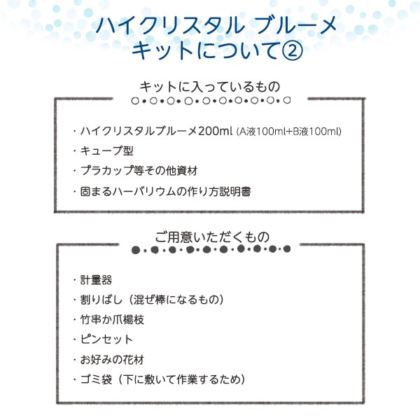 ★即日出荷★【ハーバリウム】ハイクリスタル ブルーメ キット2[4.5cm角] シリコン シリコーン 固まるハーバリウム ハーバリウムオイル 植物標本 手作り キット ドライフラワー イベント 液 原料 原液 ワークショップ ハンドメイド 教室 夏休み 自由研究 ギフト 花