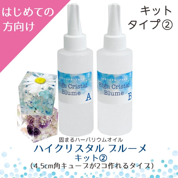★即日出荷★【ハーバリウム】ハイクリスタル ブルーメ キット2[4.5cm角] （在庫限り）シリコン シリコーン 固まるハーバリウム ハーバリウムオイル 植物標本 手作り キット ドライフラワー イベント 液 原料 原液 ワークショップ ハンドメイド 教室 ギフト 花のサムネイル
