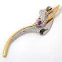 Pt900/K18 ダイヤモンド入りブローチ ダイヤモンド 0.79ct ルビー 0.71ct