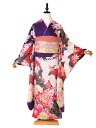 【成人式】幅広 大きいサイズ LLサイズ 19号 振袖レンタル紫 パープル 鶴 牡丹 振袖 ふりそで furisode 二十歳のお祝い せいじんしき 20歳 女...
