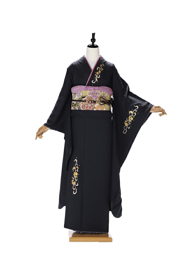振袖 レンタル 成人式 ふりそで furisode 二十歳のお祝い せいじんしき 20歳 女性 着物 正絹 黒 473 【レンタル】