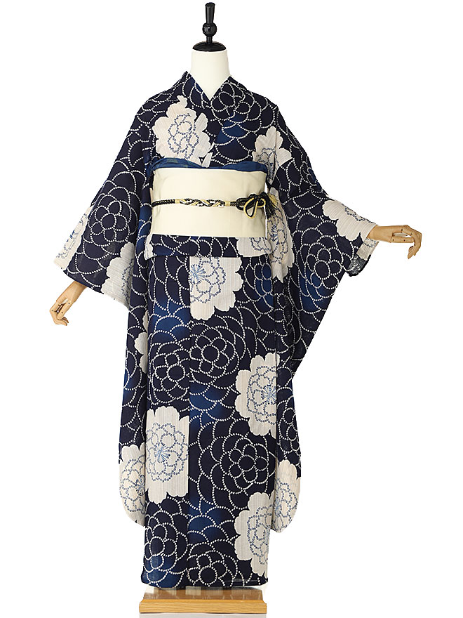 浴衣振袖レンタル 夏用 振袖レンタル 振袖 ふりそで furisode 女性 着物 式典 お祭り 花火大会 街歩き 紺 ネイビー【 155cm〜165cm】 FA0604【レンタル】