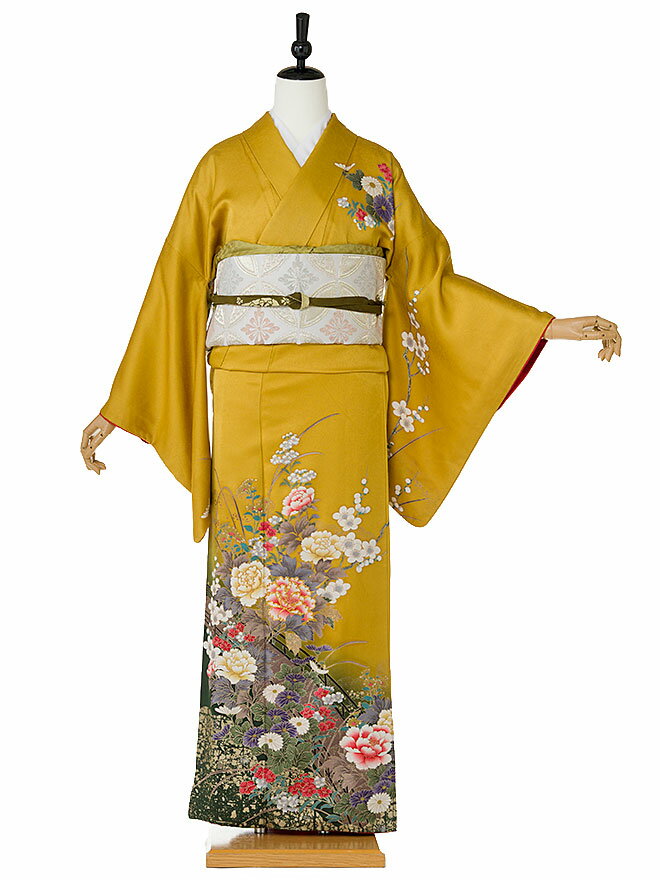着物 レンタル 七五三 母 親 訪問着 レンタル フルセット黄色 20代 40代 女性 結婚式 七五三 お宮参り パーティ 正絹【縮緬】 往復送料無料 3泊4日 kt6123【レンタル】