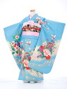 七五三 着物 7歳 フルセット レンタル 七五三 レンタル 7歳 女の子 送料 無料 結び帯 115cm 120cm 125cm 青 水色 7123 【レンタル...