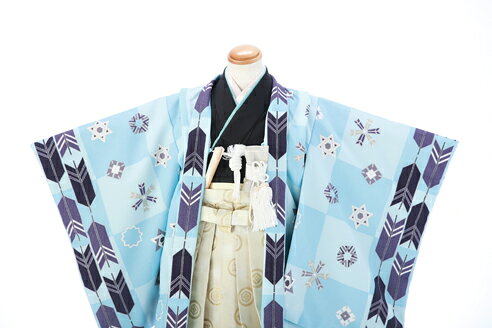 【簡単着付け】【レンタル】式部浪漫[shikiburoman] しきぶろまん 青【七五三 男の子 着物セット 5歳】【七五三 衣裳 レンタル】【七五三 5歳 袴 レンタル】 身長105cm 110cm 115cm ポップカラー 水色 ブランド [往復送料無料 ]JS5138