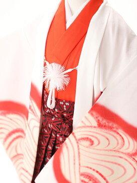 【簡単着付け】七五三 5歳 男の子 レンタル フルセット 袴 子供袴レンタル 着付けマニュアル付 袴サイズ 110cm 115cm 120cm 着物 おしゃれ 写真撮影 前撮り お出かけ 送料無料 ブランド 黒虎 白虎 花わらべ 白×赤 5549【レンタル】