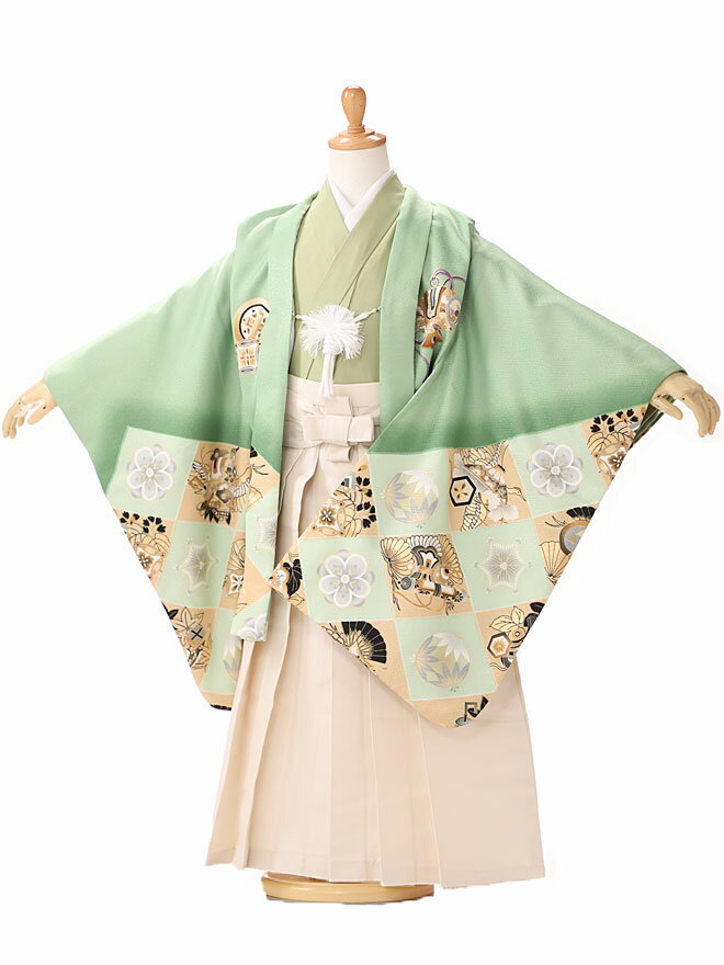 七五三 レンタル 5歳 男の子 かんたん 簡単着付 フルセット日本製 七五三 5歳 男の子 レンタル フルセット 袴 子供袴レンタル 袴サイズ 110cm 115cm 120cm 送料無料 緑 兜 5550【レンタル】
