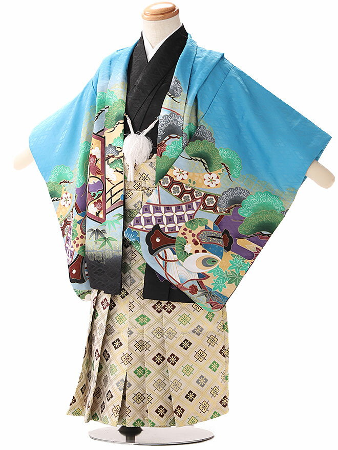 七五三 着物 3歳 レンタル 男の子 七五三 3歳 袴 レンタル 七五三 着物 簡単着付け水色 身長 90cm 95cm 100cm 往復送料無料 3164