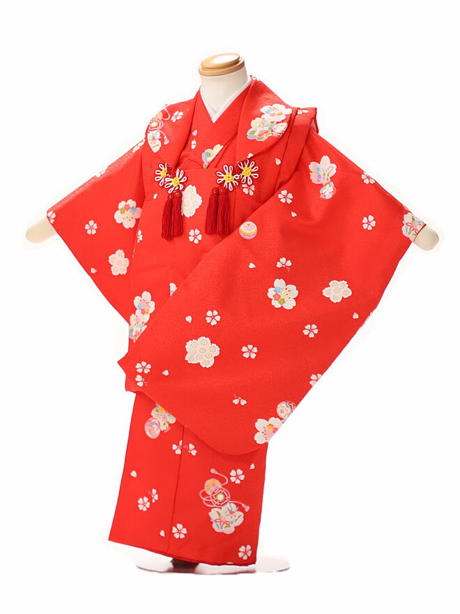 楽天スーパーSALE 七五三 着物 3歳 レンタル 七五三 被布 レンタル七五三 3歳 女の子 レンタル 着物 セット ひふ 被布セット 三歳 日本製 赤【身長...