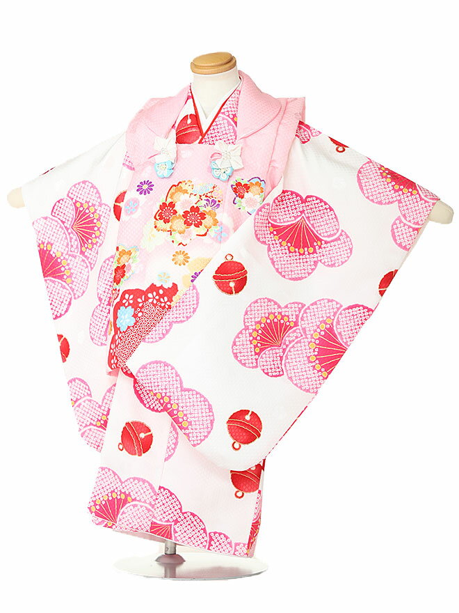 七五三 着物 3歳 レンタル 七五三 被布 レンタル七五三 3歳 女の子 レンタル 着物 セット ひふ 被布セット 三歳 子ども 往復送料無料 白×ピンク 梅 身長 90cm 95cm 100cm JK3323