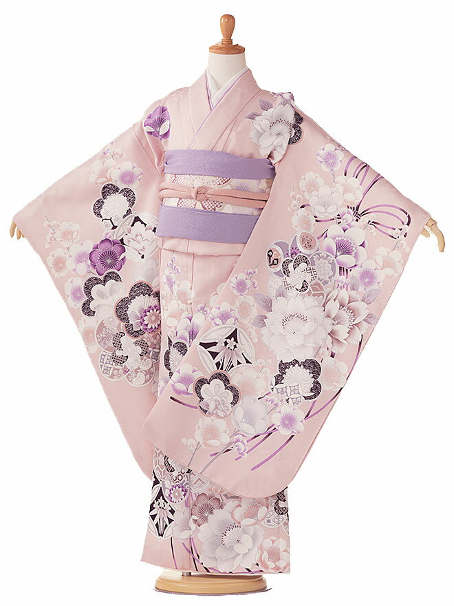 七五三 着物 7歳 フルセット レンタル 女の子 753 子ども お祝い着 正月 七草 7才 七歳 女児 フルセットレンタル 7歳着物フルセット きものレンタル 結び帯 日本製 桜 ピンク 115cm 120cm 125cm 7774【レンタル】