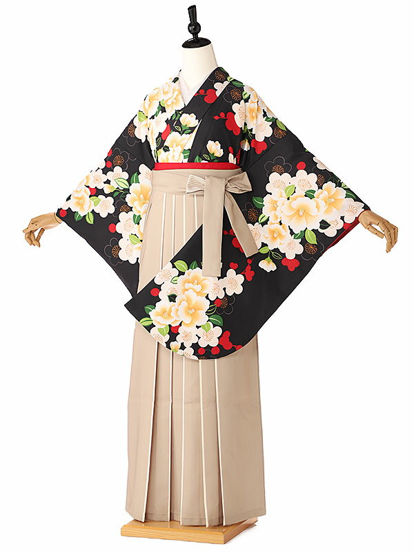 卒業式 袴 レンタル 女 フルセット 袴 レンタル 卒業式 大学生 女性 袴セット 袴下帯付き 往復送料無料 163cm-168cm黒 椿桜 fc9412【レンタル】