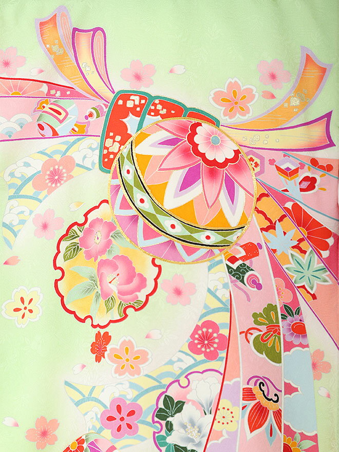 お宮参り 着物 正絹 日本製 花ひめ 毬 緑【ベビー帽子セット無料レンタル付】《産着レンタル》〔女の子産着〕《着物レンタル》〔お宮参り〕〔初着〕〔うぶぎウブギ〕 往復送料無料 bg0082 3