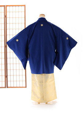 【レンタル】【卒業式 袴 レンタル 小学生】【卒業式】【男の子】子供用 ジュニア紋付袴レンタル 青×金 紋付きフルセット 羽織袴レンタル 袴 男性着物レンタル 145cm 150cm 155cm 10歳〜13歳くらい 十三参り6年生 往復送料無料 FC1322