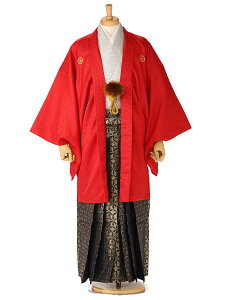 成人式 袴 レンタル 男 紋付き袴 男袴 成人式レンタル 卒業式 紋服 フルセット 羽織袴 男性着物 結婚式 正月 二十歳 和服 20 1月 送料無料 170cm-175cm 化繊 赤 0191【ベーシック男袴】【レンタル】通販