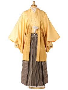 【ベーシック男袴】【男袴】【はかま】【メンズ】【20歳】【成人式】【卒業式】【紋付】【羽織着物】黄色【175cm-180cm】【レンタル】往復送料無料 XG0175通販