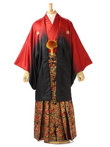 成人式 袴 男 卒業式 袴 レンタル 男 メンズ 20歳 成人式 卒業式 化繊 紋付 羽織着物 男袴 ベーシック 175cm-180cm 赤×黒 人気のグレデーション 往復送料無料 XG0242【レンタル】バーゲン