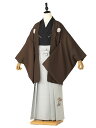 簡単着付け袴 かんたん【袴レンタル 小学生 卒業式】【男の子】子供用 ジュニア 化繊 羽織 着物 袴 145cm 150cm 155cm フルセット 6年生 茶...