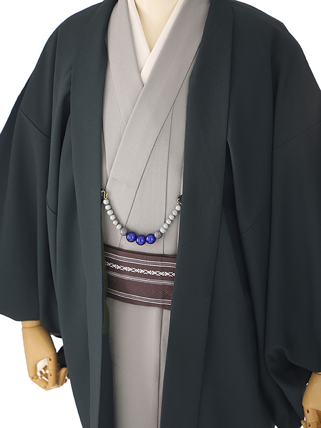 七五三 父 着物 レンタル 着流し レンタル 七五三 【簡単きもの】【ワンタッチ帯】男きもの 着流し 羽織着物 パパ 七五三 黒 男性着物 Mサイズ 165cm-170cm 緑 往復送料無料 cy0039