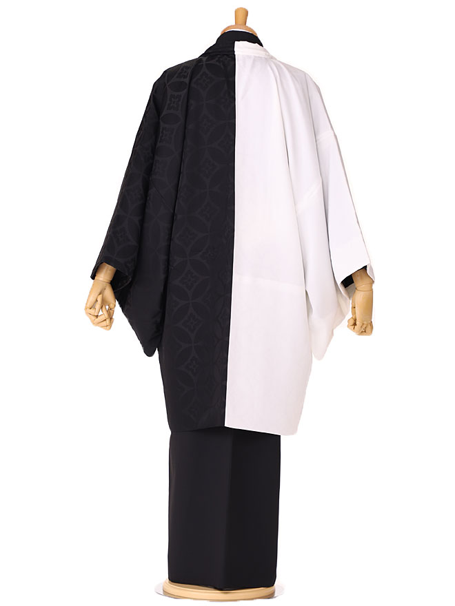 七五三 父 着物 レンタル 着流し レンタル 七五三 【簡単きもの】【ワンタッチ帯】男きもの着流し 羽織着物 パパ 七五三 男性着物 Lサイズ 170cm-175cm 白×黒 往復送料無料 cy0040