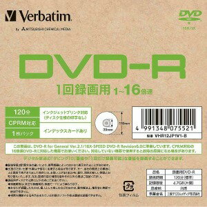 三菱ケミカルメディア 録画用DVD−R　1枚パック　VHR12JP1V1−B