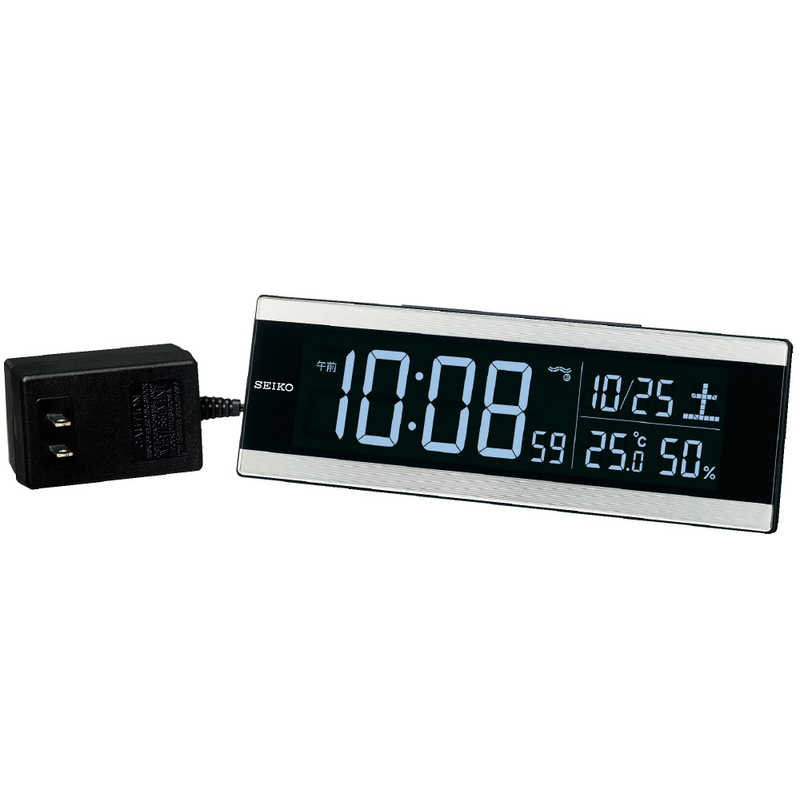 セイコー 交流式デジタル電波目ざまし時計 カラーLED表示 DL306S 銀色ヘアライン