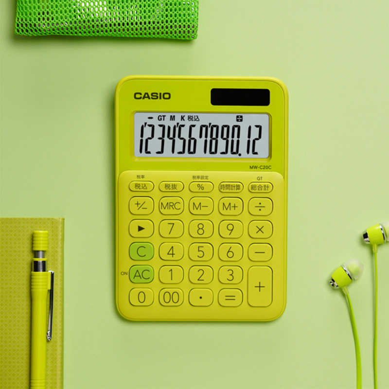 カシオ　CASIO　カラフル電卓（12桁）　　MW-C20C-YG-N ライムグリーン