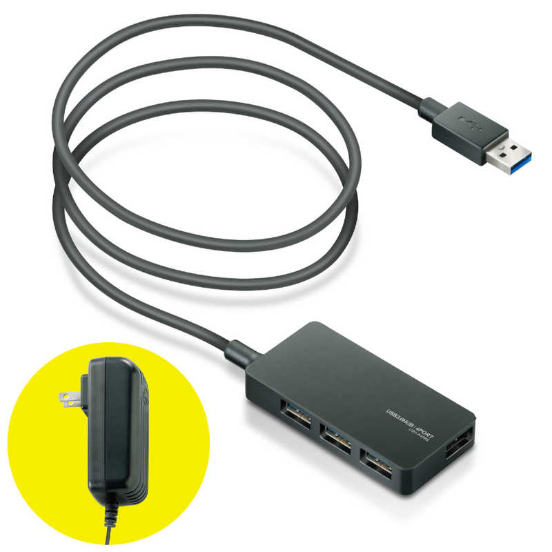 エレコム ELECOM USBHUB3．0／ACアダプタ付／セルフパワー／4ポート／ブラック U3H-A408SXBK